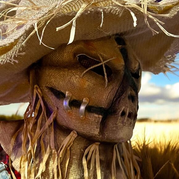 Scarecrow Burlap Halloween Mask-Distressed Horror Cosplay Prop-Raffia-Creepy - Picture 8 of 9